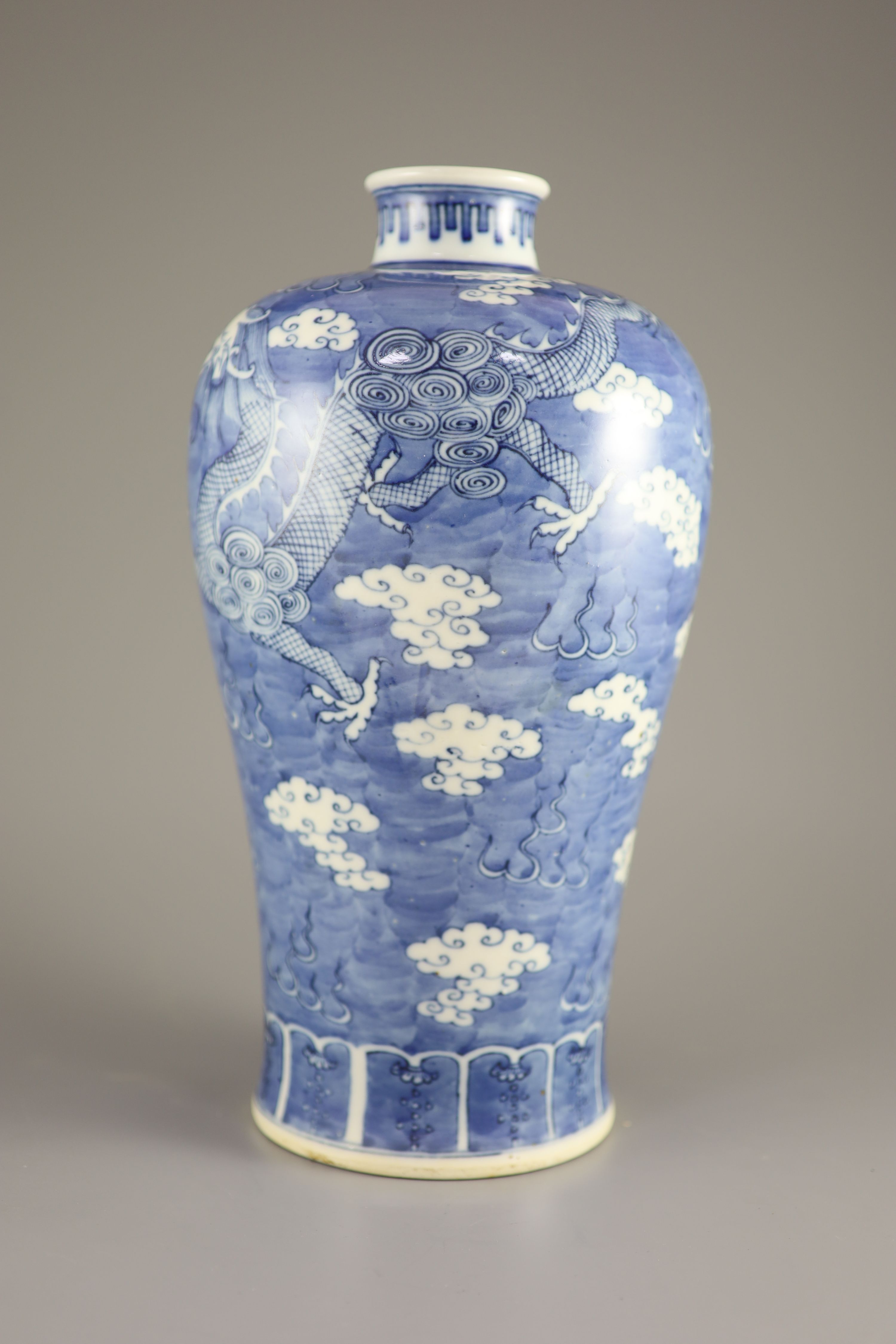 A Chinese blue and white 'dragon' meiping, Kangxi mark but 19th century, 33.5cm high